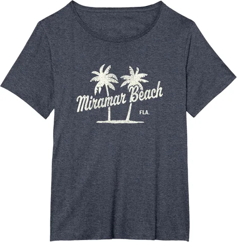 Vista 75 de Miramar Beach Florida Vintage 70s Palm Trees - Camiseta gráfica, Azul / Patchwork, S