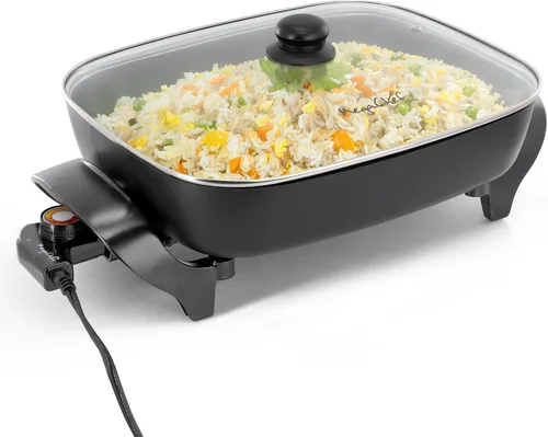 Vista 12 de MegaChef Parrilla eléctrica con revestimiento antiadherente de cobre, control de temperatura ajustable y bandeja de goteo, versátil electrodoméstico