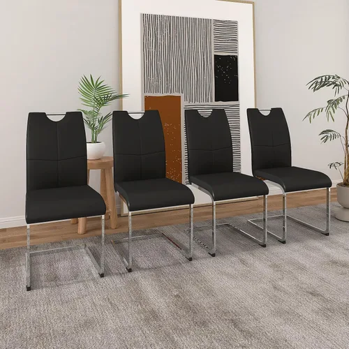 Vista 16 de Juego de 2 sillas de comedor, modernas sillas de comedor de piel sintética con respaldo alto, patas de metal, sillas tapizadas modernas para cocina