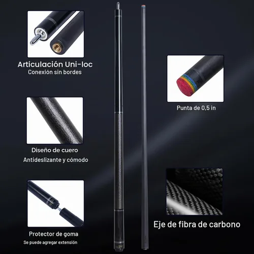 Vista 3 de Taco de Billar de Fibra de Carbono 12.5mm Punta Arcoíris Baja Deflexión Taco de Billar con Junta de Pin Uni-loc y Extensión Taco de Billar-20 oz