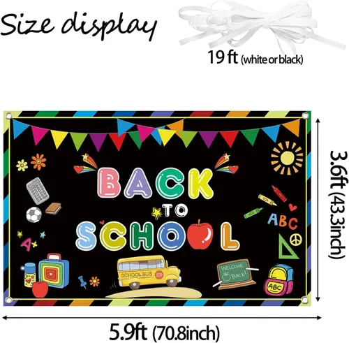 Vista 6 de Zliisang Telón de fondo de bienvenida de regreso a la escuela de 5.9 x 3.6 pies para fotografía, pancarta de fiesta de bienvenida para el primer día