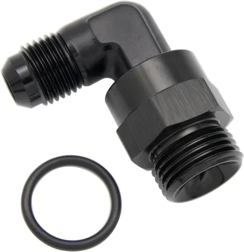 Vista 27 de Adaptador de riel de bomba de combustible macho de aluminio de radio de alto flujo 45 grados 6AN macho a 4AN macho con junta tórica AN4 ORB, negro