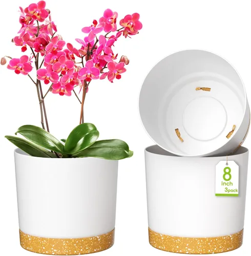 Vista 12 de ZMTECH Macetas para plantas, juego de 6 macetas de plástico de riego automático de 6.5 pulgadas con orificio de drenaje y platillo, maceta