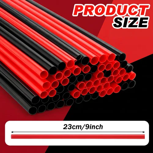 Vista 2 de Zhehao 50 popotes de plástico rojo y negro, pajitas de plástico desechables a granel de 9 pulgadas de largo para suministros de fiesta