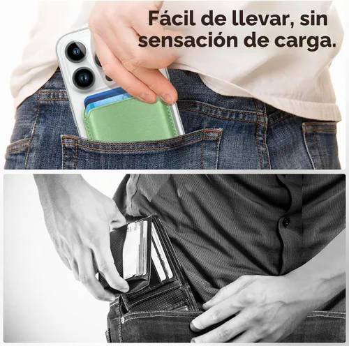 Vista 7 de Cartera de cuero Mag-Safe RFID magnética más resistente para la serie iPhone 17, accesorios Mag-Safe que se adhieren a la serie de iPhone Verde claro