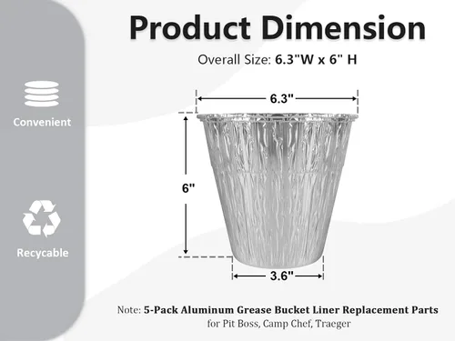 Vista 2 de Piezas de repuesto desechables de aluminio para cubo de grasa para Pit Boss 67292, Camp Chef, Oklahoma Joe's 9518545P06, Rec Tec, Traeger