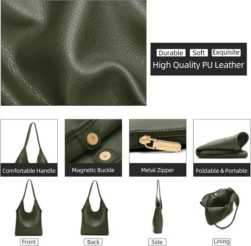 Vista 3 de Montana West Bolsos estilo hobo holgados para mujer, bolsos de hombro suaves de diseñador para mujer, bolso de mano con asa superior