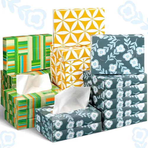 Vista 15 de Yinder 24 paquetes de 960 hojas de pañuelos en cubo para coche, pañuelos faciales desechables para viajes, soporte de pañuelos suaves con acuarela