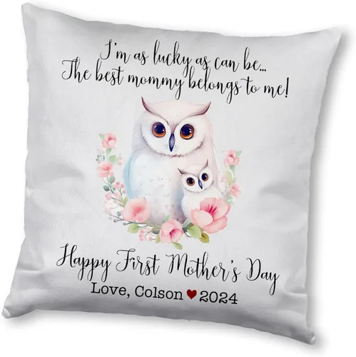 Vista 8 de Funda de almohada personalizada para el primer día de la madre, diseño floral de búho, funda de almohada personalizada para el día de la madre Búho