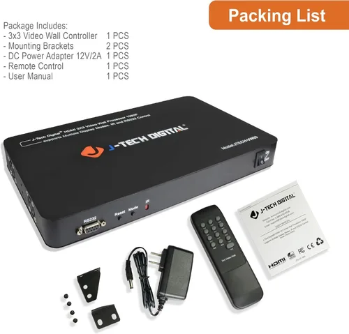 Vista 7 de J-Tech Digital Controlador de pared de video 3x3 1080P, procesador de pared de video con 13 modos de empalme, rotación de 180°, 1x1, 1x2, 1x3, 1x4