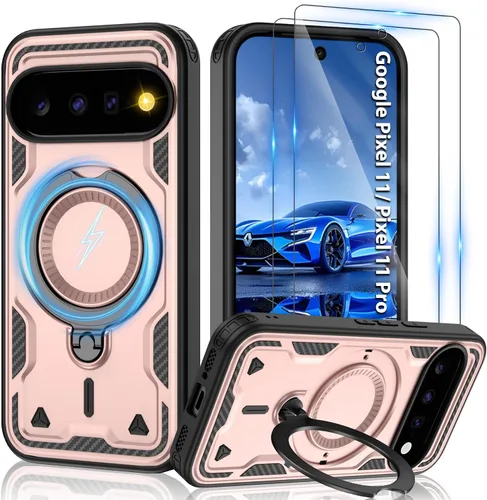 Vista 88 de Gritup fro Funda para Google Pixel 9A, funda protectora magnética de grado militar compatible con Mag-Safe, 2 protectores de pantalla HD, soporte