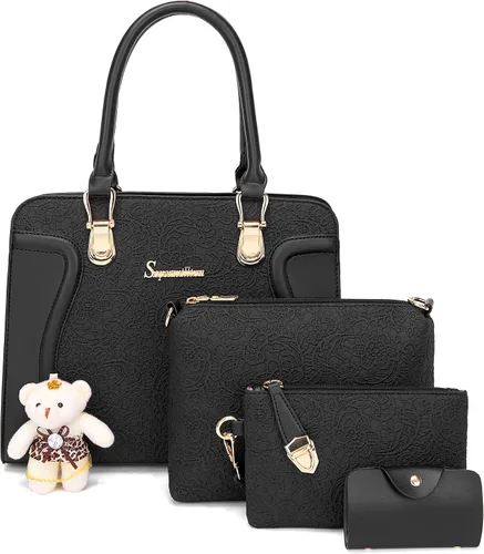 Vista 103 de Bolsos de mano de moda para mujer, bolsa de hombro, asa superior, bolsa de mano, juego de 4 piezas