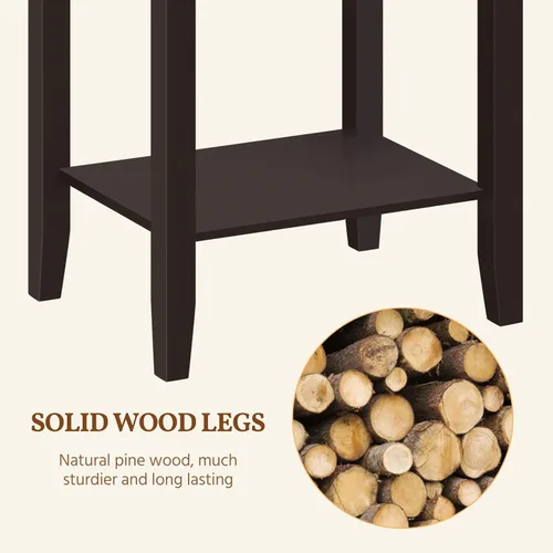Vista 7 de Topeakmart Mesa auxiliar alta de 2 niveles con estante de almacenamiento y patas de madera maciza, mesa auxiliar de sofá para sala de estar, sofá