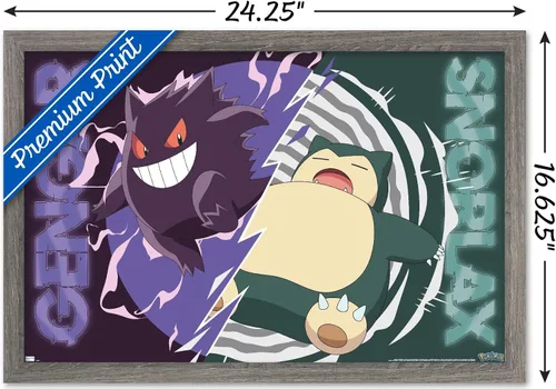 Vista 3 de Trends International Pokémon - Póster de pared de batalla de Gengar Snorlax, 22.4 pulgadas de largo x 14.7 pulgadas, versión enmarcada de madera