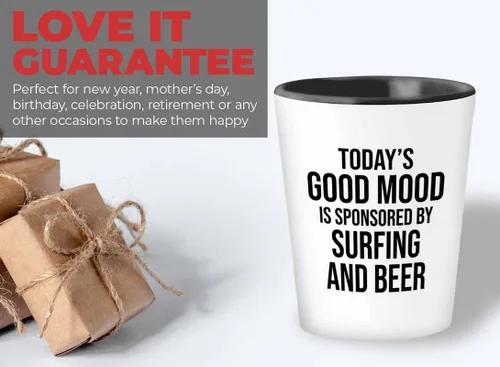 Vista 5 de Hobby Shot Glass de 1.5 onzas, surf y cerveza, Windsurf Beach Wave Summer Scuba Dive Boating Sea Lover Remar