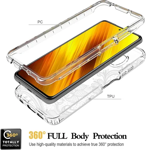 Vista 3 de Funda para Poco X3 NFC/Poco X3 Pro/Poco X3, M2007J20CG con protector de pantalla de vidrio templado, funda protectora de cuerpo completo con bonito