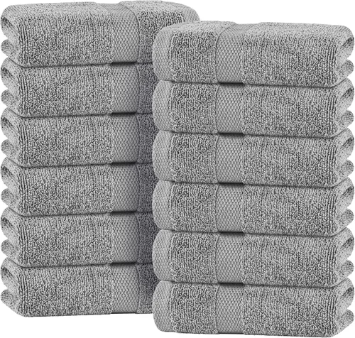 Vista 42 de Toallas de mano blancas clásicas para baño [paquete de 12] Toallas de mano de algodón a granel para gimnasio, cocina y spa, 16x27 pulgadas, toallas