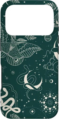 Vista 30 de Dark Green Mystical Witchcore Celestial Night Moth & Snake Case para iPhone 16
