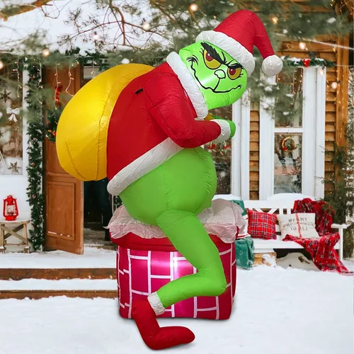 Vista 6 de Inflable de Navidad, chimenea de Papá Noel verde, decoración al aire