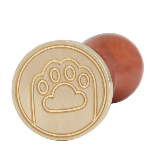 Vista 5 de Yoption - Sello de cera de pata de gato, sello de sellado de mango de madera vintage con cabeza de latón para invitaciones de boda Brass Wax Stamp