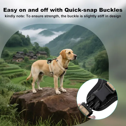 Vista 6 de Plutus Pet Arnés ajustable sin tirones para perro con detalles de cuero, chaleco de nailon reflectante resistente para entrenamiento, senderismo