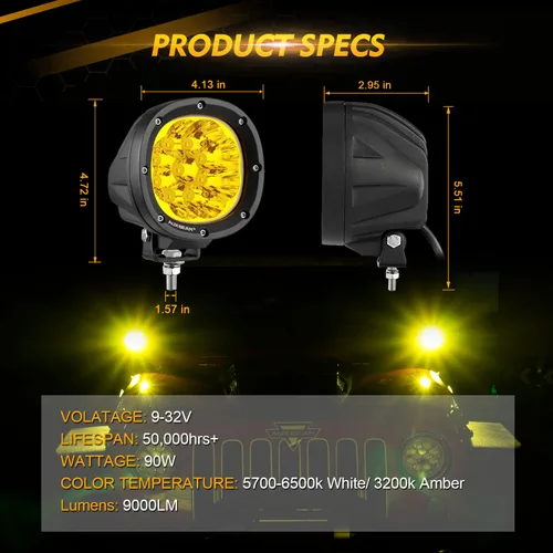 Vista 5 de Auxbeam Panel de interruptor de 8 bandas + luces LED redondas ámbar de 4 pulgadas y 90 W, luz de conducción redonda súper brillante con kit de arnés