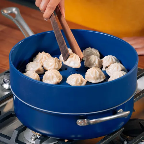 Vista 3 de Risa Vaporizador apilable: vaporizador de silicona apto para alimentos para verduras, albóndigas y más. Apilable para cocinar al vapor de varios