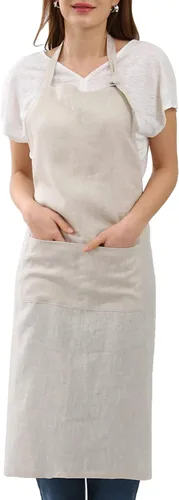 Vista 11 de Amazhiyu Delantal de cocina de lino puro con bolsillos para mujeres y hombres, cocinero, barbacoa, manualidades