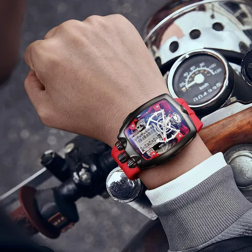Vista 5 de FEICE Watches for Men Automatic Skeleton Watch Waterproof Mineral Glass Japanese Movement Supercar Wristwatch Anti Shock Business Tourbillon FM666