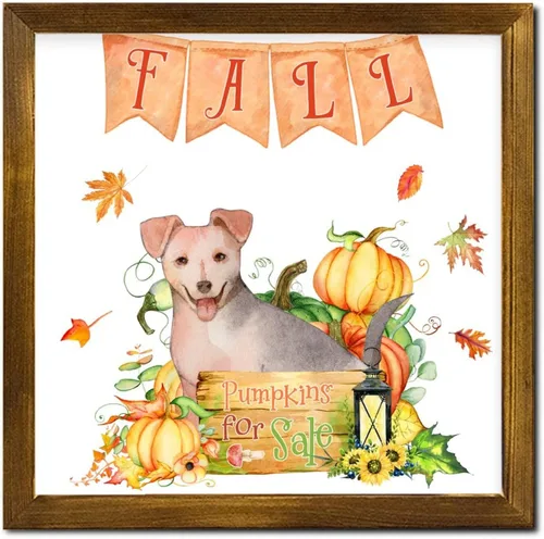Vista 16 de Fall Pumpkins Sale with Japanese Spitz Dog Framed Wooden Signs Harvest Festival Hanging Wall Art Sign Farmhouse Wall Art Hanging Decor for Women