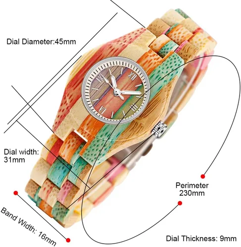 Vista 2 de Dentily Relojes de madera natural para mujer, reloj de cuarzo hecho a mano, reloj de pulsera único deportivo para mujer