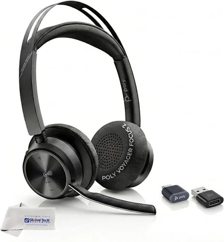 Vista 9 de Poly Voyager Focus 2 UC - Auriculares inalámbricos para oficina, un dispositivo que conecta todo, incluyendo escritorio, PC y teléfono inteligente