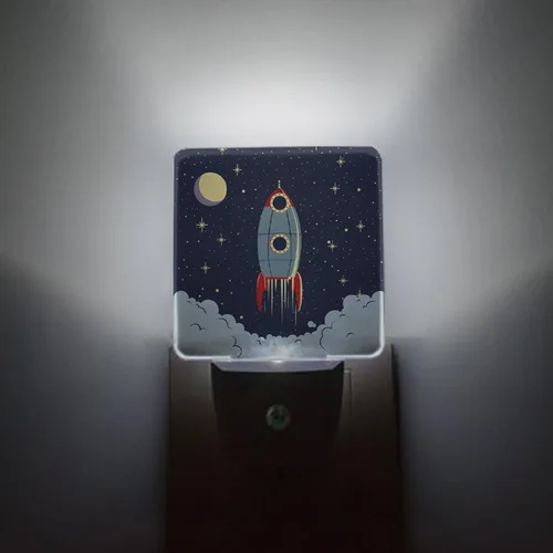 Vista 2 de Luz nocturna LED de exploración espacial, cohete de exploración espacial, luz nocturna con sensor automático de atardecer a amanecer, luz nocturna