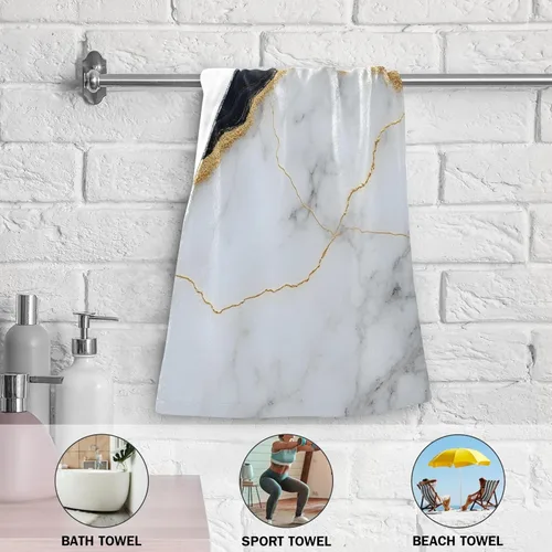Vista 7 de Bolaz Juego de 2 toallas de mano para baño, algodón azul marino con vetas doradas, decorativas, 28 x 14 pulgadas, absorbentes y suaves