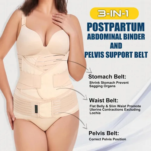 Vista 3 de Banda para el vientre posparto 3 en 1, envoltura de recuperación posparto, soporte posparto, faja para después del parto, fajas adelgazantes, faja