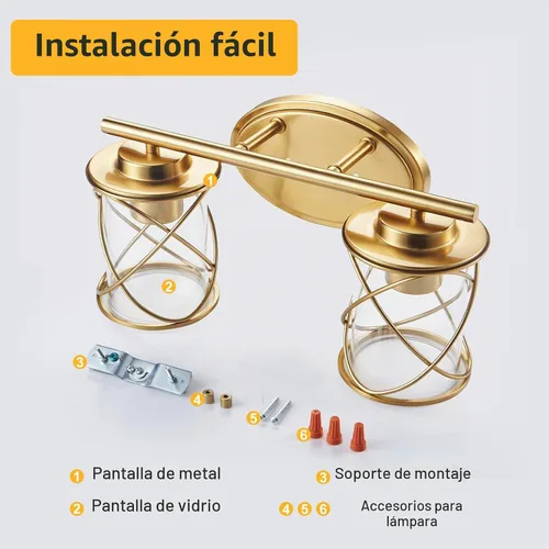 Vista 8 de mavcadonf Luces de Tocador de Baño de 2 Luces, Lámparas de Baño sobre el Espejo, Luz de Tocador Dorado Cepillado, Luces de Pared de Estilo Rústico