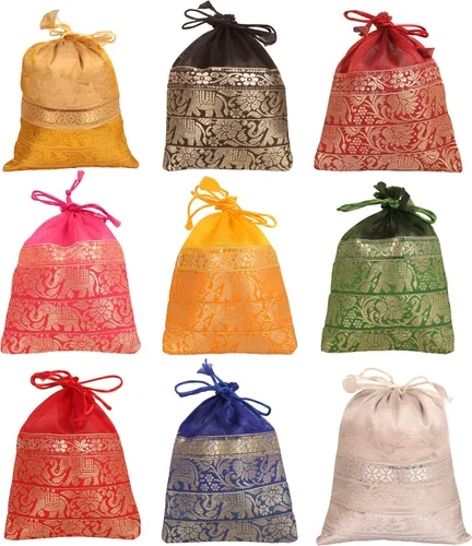 Vista 46 de Touchstone Preciosas bolsas de regalo reutilizables, respetuosas con el medio ambiente, brocado de cachemira con cordón grande para cumpleaños