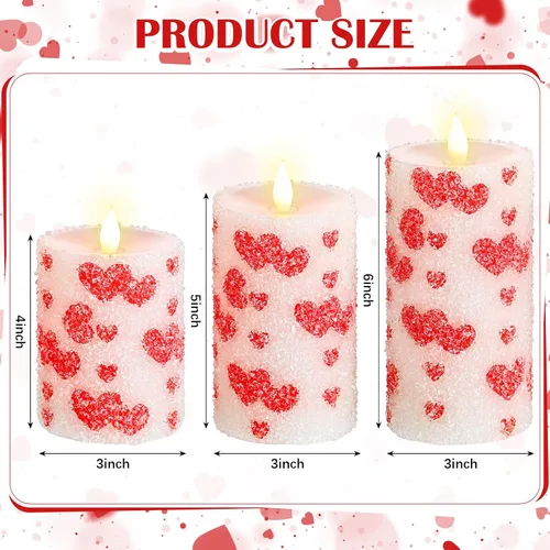 Vista 3 de Baquler 3 velas LED de Navidad sin llama de bastón de caramelo pastel, velas LED de menta con purpurina roja y blanca, funciona