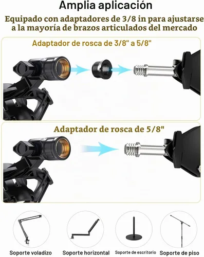 Vista 5 de Soporte de choque para micrófono AT2020 personalizado con filtro pop, suspensión antivibración, soporte de micrófono, clip compatible con Audio