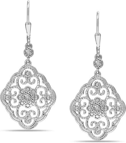 Vista 5 de LeCalla 925 Sterling Silver Filigree Dangle Drop Leverback Earrings for Women Long 925 Silver Dangle Leverback Earrings Hypoallergenic Filigree