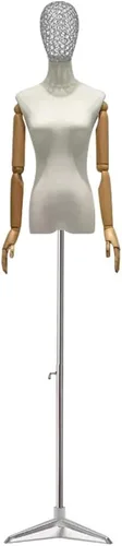Vista 10 de Maniquí de forma de vestido femenino ajustable con soporte de trípode, brazos y cabeza desmontables para costura, ropa y exhibición de joyas, dorado