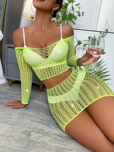 Vista 6 de Kimfeng Conjunto de lencería sexy con diamantes de imitación brillantes para mujer, conjunto de mini brasier con micro brasier transparente y parte
