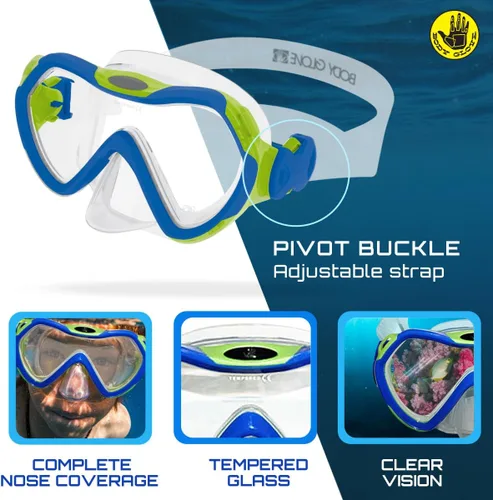 Vista 5 de Body Glove Aquatic - Grape Youth - Combo de máscara y esnórquel - Snorkel, buceo y natación - Vidrio templado para adultos-tubo flexible