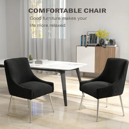 Vista 4 de Sillas de comedor de estilo moderno de terciopelo tapizado, silla de acento de tocador con barra vertical, silla capitonada con patas plateadas