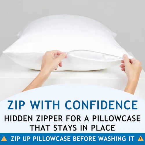 Vista 3 de Pillow Cases - 100% Viscose Derived from Bamboo - Cooling Pillowcase - Queen Size, Gray, Set of 2 Zippered - for Hot Sleepers - Soft Pillow Covers