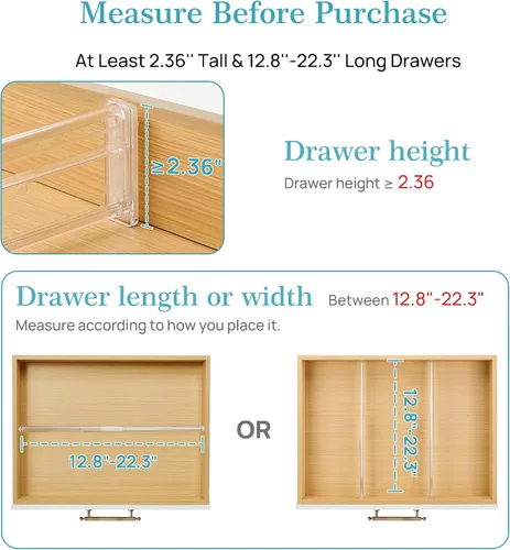 Vista 3 de Vtopmart Separadores de cajones de 2.36” con inserciones expandibles, organizador de cajones de cocina ajustable de 12.8"-22.3", separador