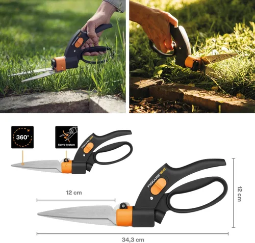 Vista 2 de Fiskars Servo-System Grass Shear GS42, Mecanismo servo-sistema antiatascos, Longitud: 135.4 in, Cuchillas de acero/Mangos de plástico