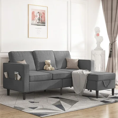 Vista 6 de Mjkone - Sofá seccional convertible, sofá en forma de L con otomana de almacenamiento, sofás para sala de estar, muebles de sala de estar, adecuado