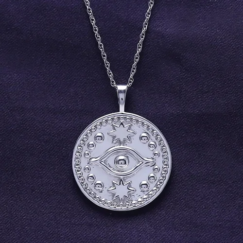 Vista 2 de AFFY Collar con dije de moneda de mal de ojo en oro de 14 quilates sobre plata esterlina para mujer con cadena de cuerda de 18 pulgadas