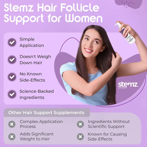 Vista 5 de Stemz - Estimulador de folículos pilosos para mujeres, alternativa natural al minoxidil y al aceite de crecimiento del cabello, péptidos de musgo